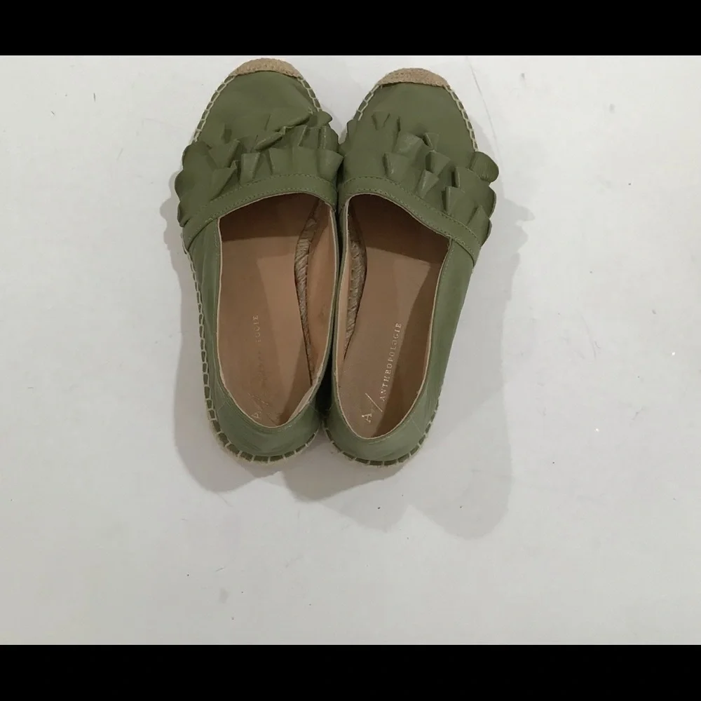 Anthropologie green leather spadrilles size 37